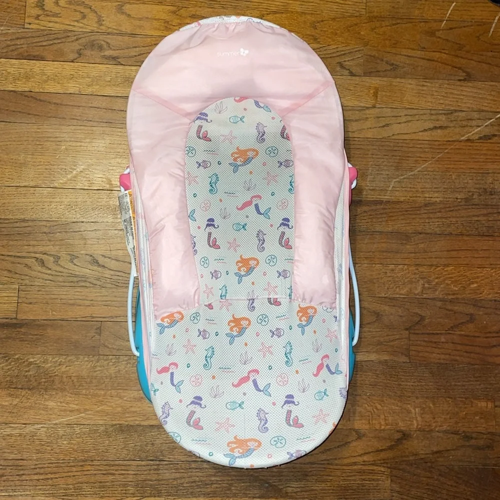 •SUMMER•INFANT DELUXE BABY PERFORATED MERMAID BATH SLING W/3 SUPPORT ANGLES EUC